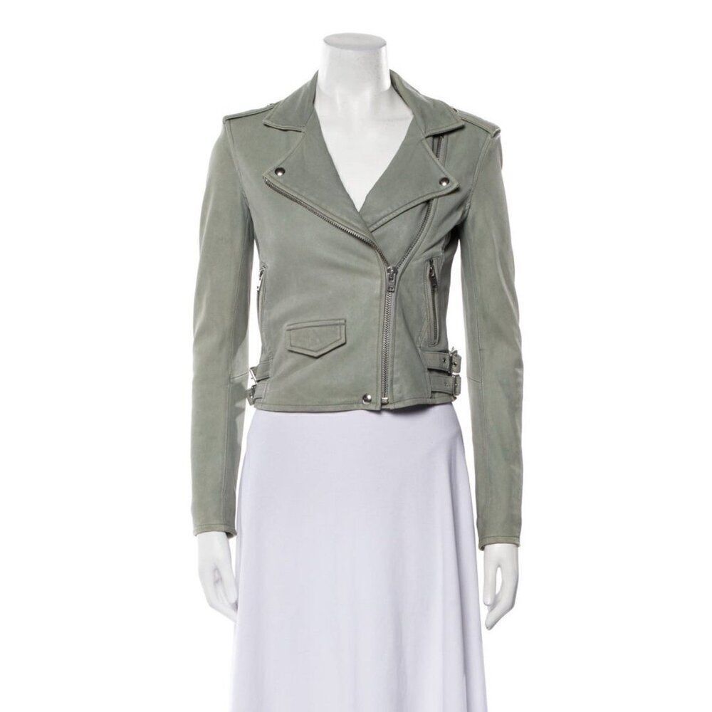 Iro Ashville Pistachio Green Lamb Leather Moto Biker Jacket 4 Small 36